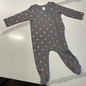 New - Footie 6 months Nordstrom Grey Pearl Hearts - Giftsble